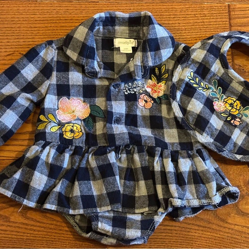 Mud Pie Checkered Baby Dress with Floral Accents